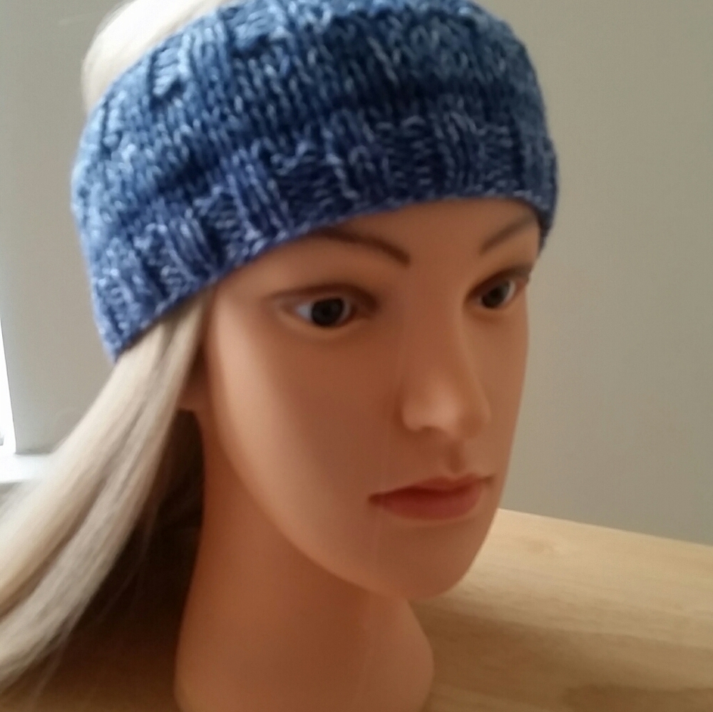 Blue and white knit Earwarmer headband